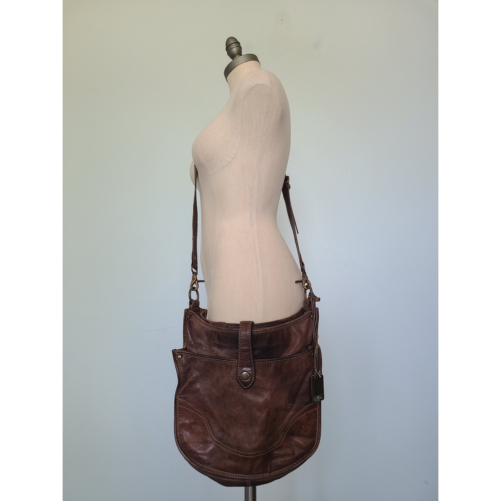 Frye Campus Madison Leather Purse Dark Brown Crossbody Bag Brass Logo Tag‎